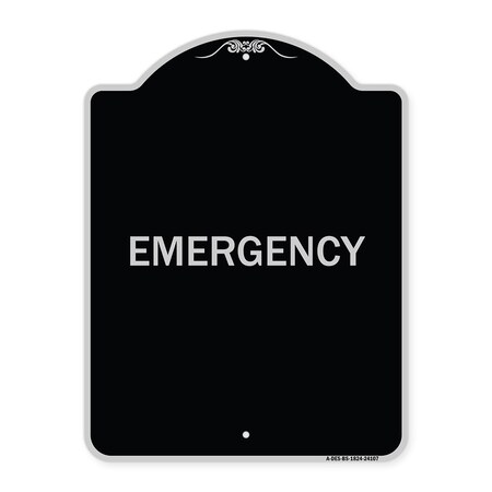 Signmission Designer Series Sign Emergency, Black & Silver Heavy-Gauge Aluminum Sign, 24" x 18", BS-1824-24107 A-DES-BS-1824-24107